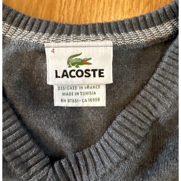 Lacoste Men Gray V-Neck Sweater Size 4 Med Cotton Long Sleeve Lightweight Preppy - Picture 2 of 6